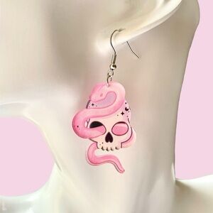 Pastel Goth Skull & Snake Acrylic Earrings Witchy Cute Halloween Jewelry